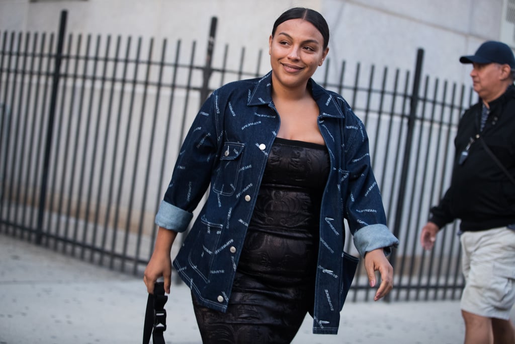 A slinky dress can work for day with a denim jacket on top.