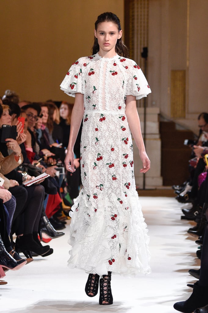 We could automatically picture her in this cherry-covered formfitting piece from the Fall runway.