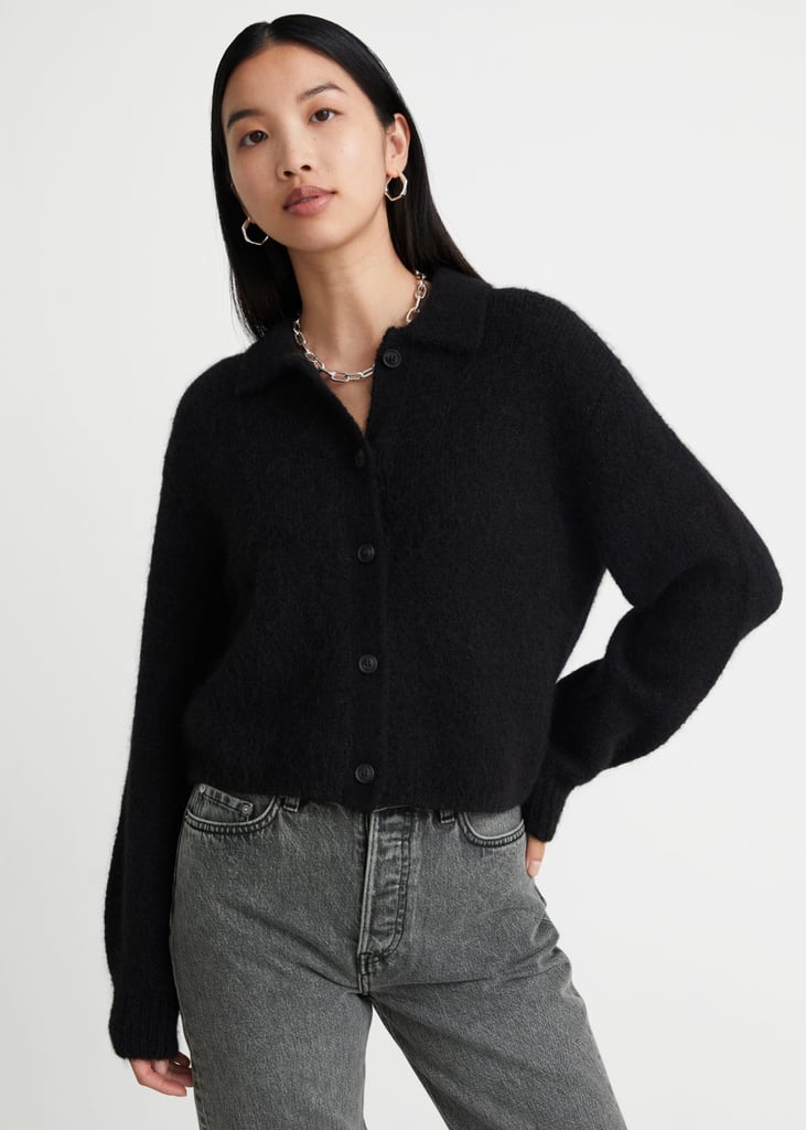 A Soft Black Sweater: & Other Stories Collared Alpaca Blend Cardigan