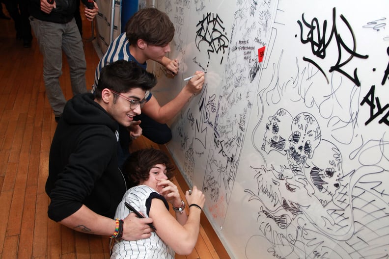 Louis Tomlinson, Zayn Malik, and Harry Styles at SiriusXM in New York in 2012