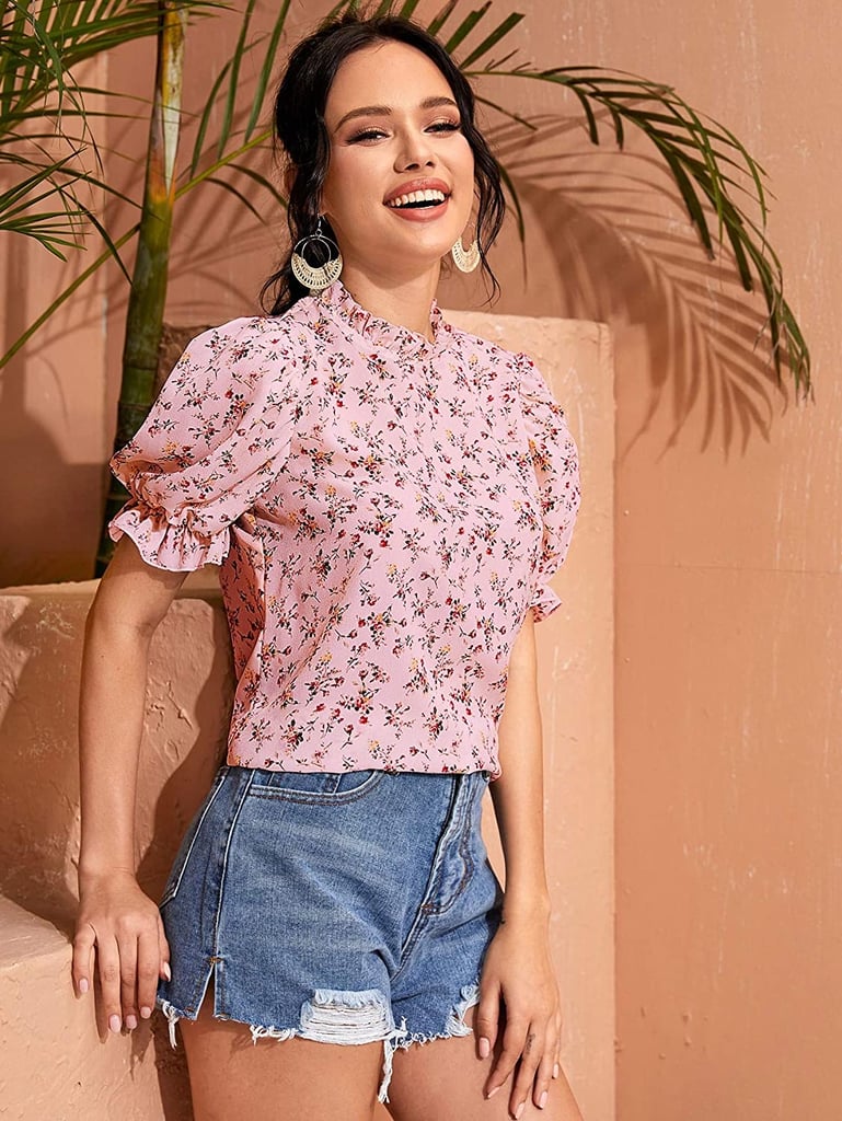 For a Floral Choice: Romwe Floral Short Sleeve Blouse