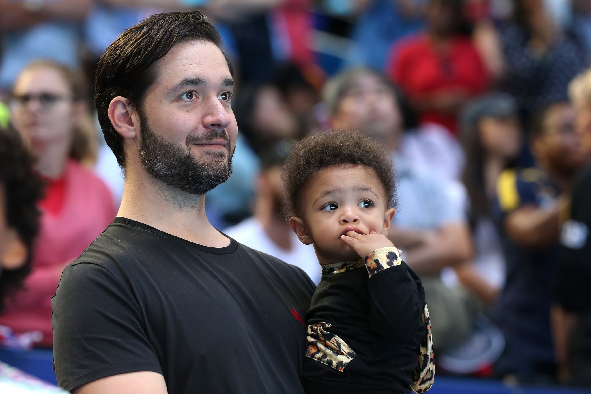 PERTH, AUSTRALIA - JANUARY 03: Serena Williams's husband Alexis Ohanian, holds their daughter Alexis Olympia Ohanian Jr. following the women's singles match between Serena Williams of the United States and Katie Boulter of Great Britain during day six of the 2019 Hopman Cup at RAC Arena on January 03, 2019 in Perth, Australia. (Photo by Paul Kane/Getty Images)