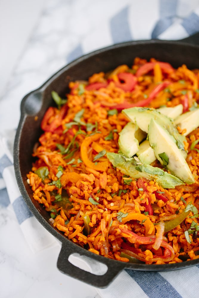 Vegan Fajitas With Spiralized Sweet Potato "Rice"