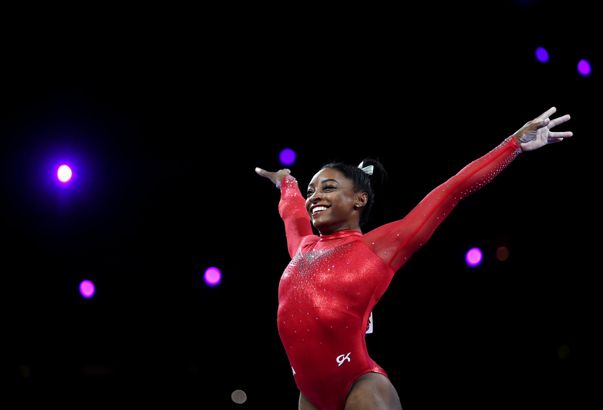 STUTTGART, GERMANY - OCTOBER 12: Simone Biles of USA competes on Vault during the Apparatus Finals on Day 9 of the FIG Artistic Gymnastics World Championships at Hanns Martin Schleyer Hall on October 12, 2019 in Stuttgart, Germany. (Photo by Laurence Griffiths/Getty Images)