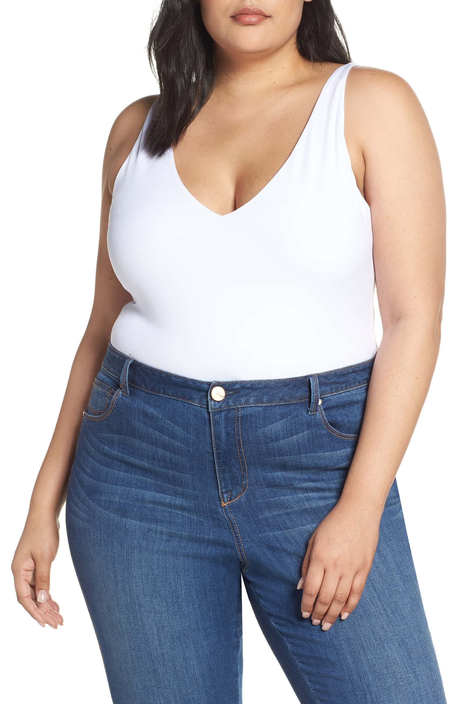 Leith Double-V Bodysuit | There Are 20+ Pages of White Tops at Nordstrom —  These are Our Favorites | POPSUGAR Fashion Photo 5