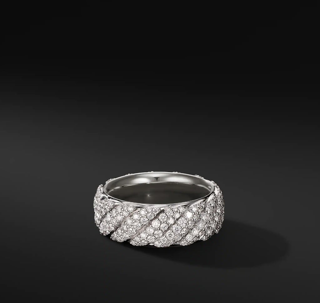 David Yurman Cable Band Ring in 18K White Gold With Pave Diamonds