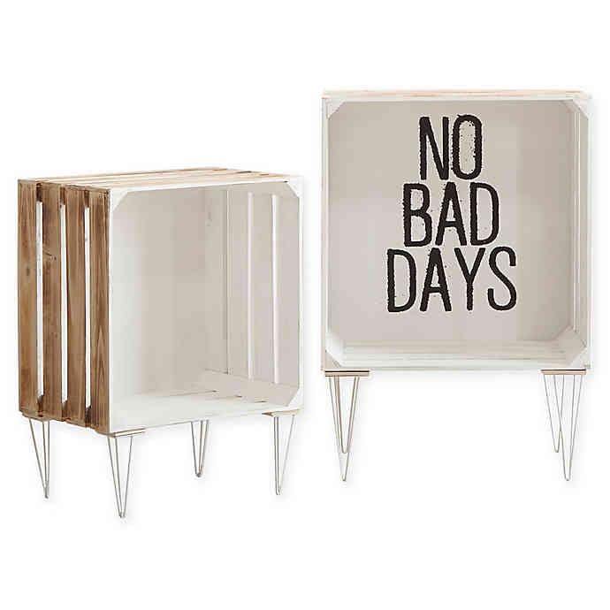 "No Bad Days" Typography Storage Crates in White