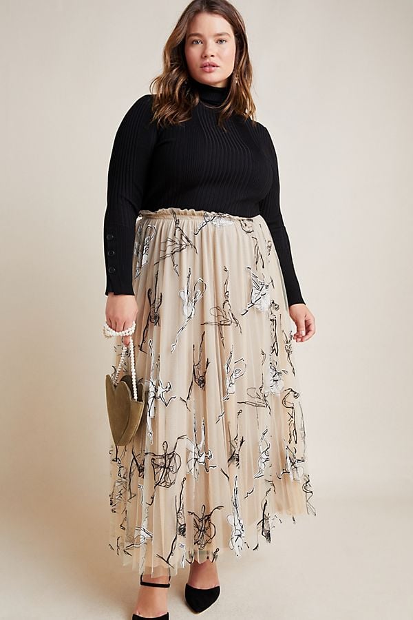 Georgette Pleated Tulle Maxi Skirt