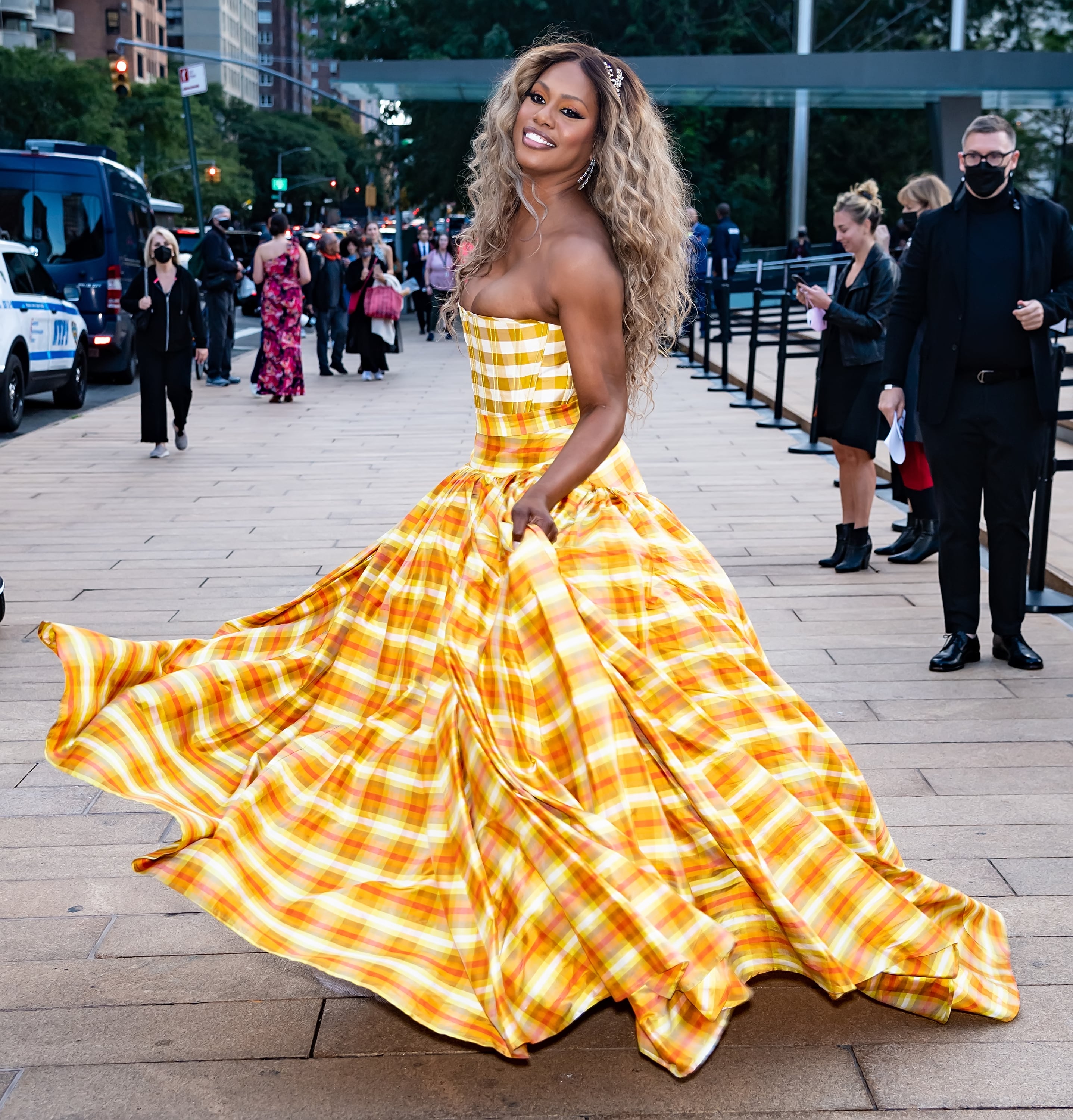 Laverne Cox Wears Herve Leger Dress to NYFW Show