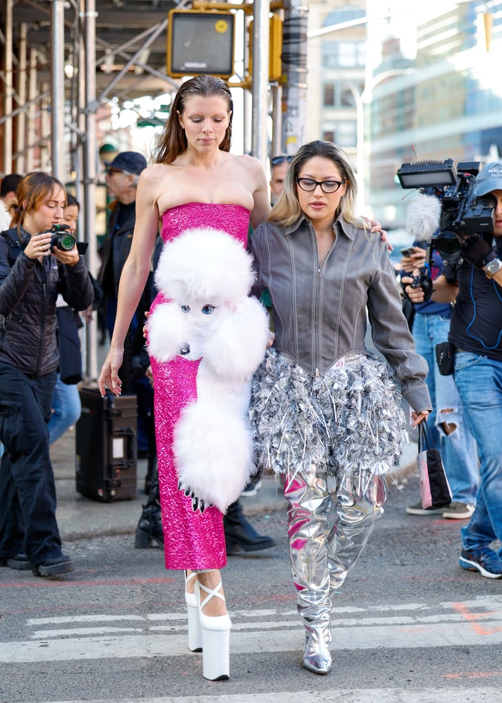 Julia Fox Poodle Dress and Platforms at Fashion Week