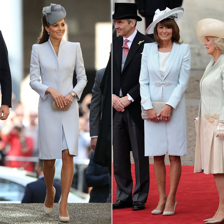 A Crisp Powder-Blue Coat With a Matching Hat and Taupe Pumps