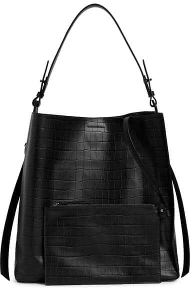 AllSaints Polly Croc Embossed Leather North/South Tote