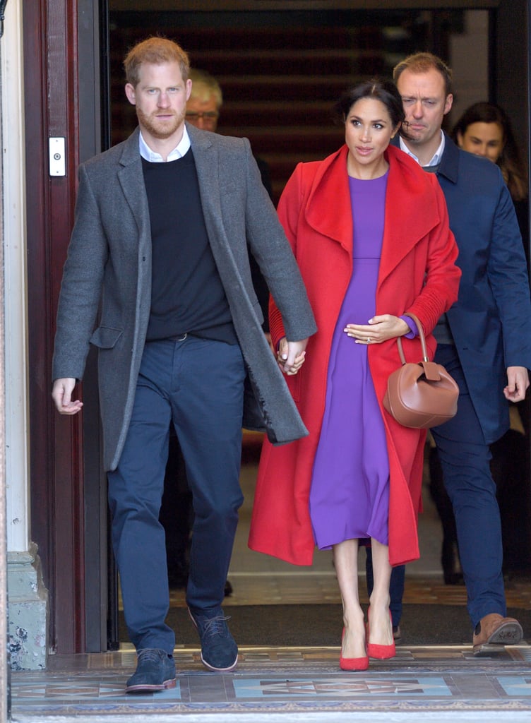 Meghan Markle Red and Purple Outfit Birkenhead January 2018