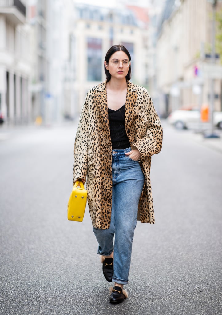 Style Your Leopard-Print Coat With: A Black Top, Loose Jeans, Loafers, and a Bright Bag