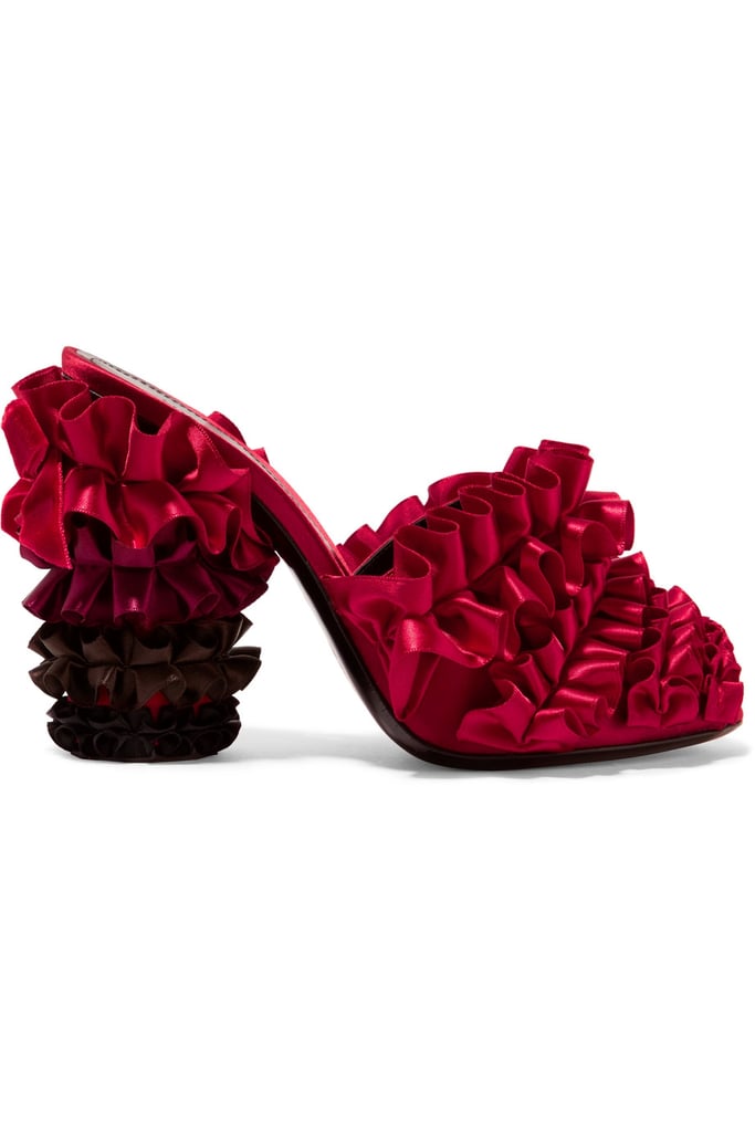 Marco De Vincenzo Velvet-trimmed Ruffled Dégradé Satin Mules - Red ($755)