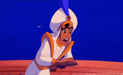 When Aladdin lies, the feather in his hat falls in his face.