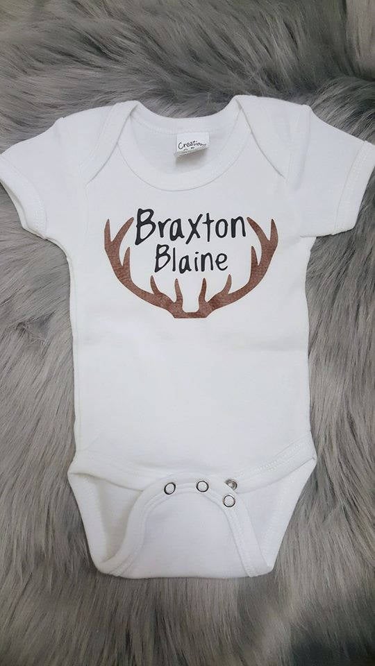 Faux Leather Antlers Name Onesie