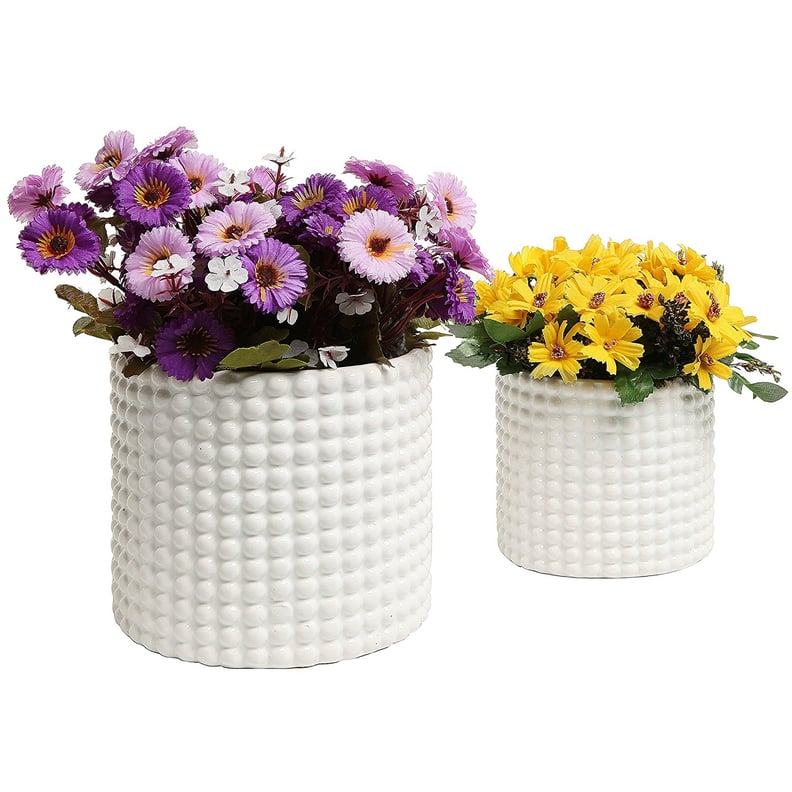 MyGift Ceramic Vintage-Style Hobnail Textured Flower Planters (Set of 2)