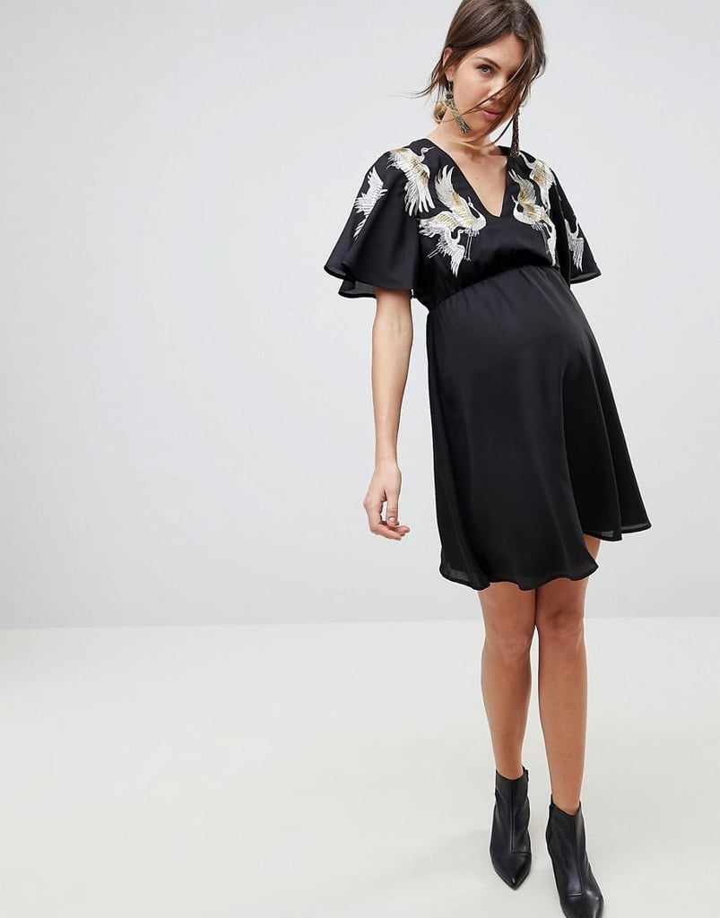 ASOS Maternity Bird Embroidered Flutter Sleeve Mini Dress | Maternity ...