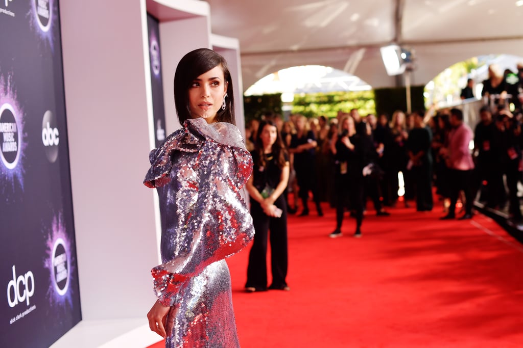 Sofia Carson's Silver Sequin One-Shoulder Dress at the AMAs