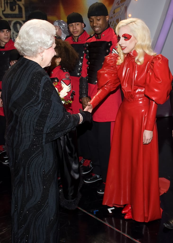 Finally someone to look up to the queen! Lady Gaga is a reported 5'1" but looks to be on the same level as the royal in heels.