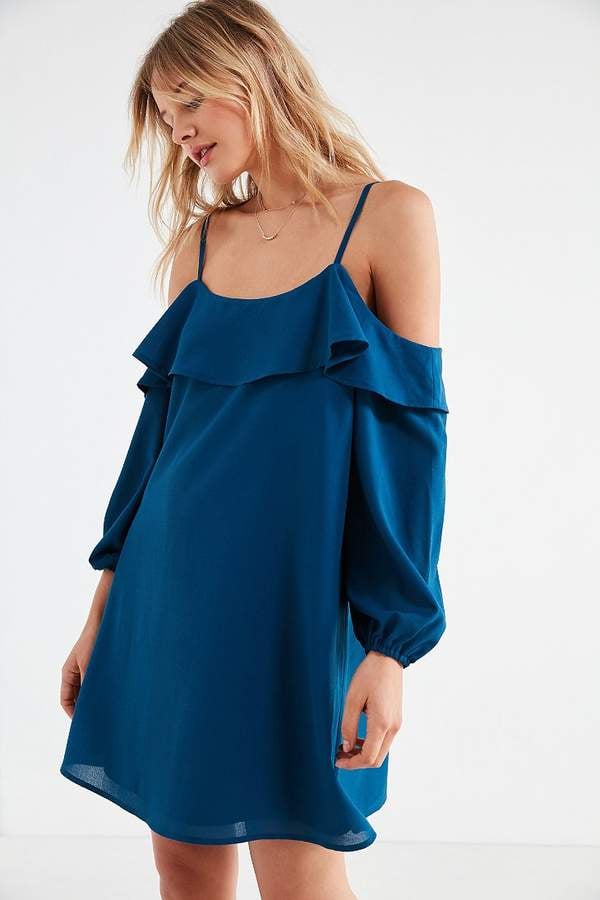 Urban Outfitters Ruffle-Neck Cold-Shoulder Dress