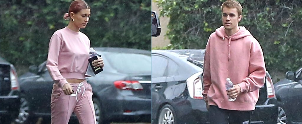 Hailey Baldwin and Justin Bieber Wearing Pink Sweats