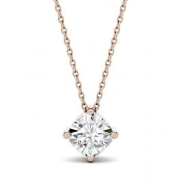 Cushion Colorless Moissanite Solitaire Pendant in 14K Rose Gold
