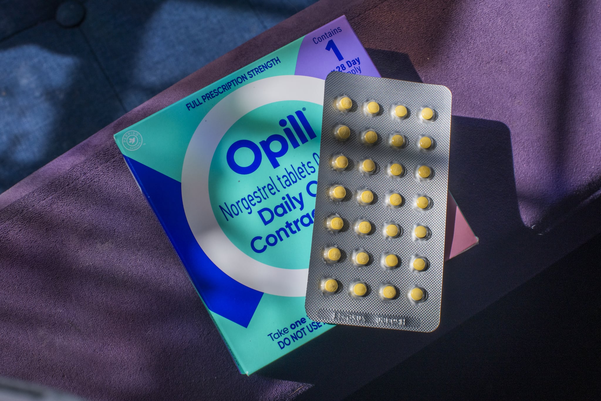Opill, a nonprescription birth control drug from Perrigo Co., arranged in Hastings-on-Hudson, New York, US, on Saturday, April 6, 2024. CVS Health Corp. drug plans will cover over-the-counter oral birth control in the US, a step that further removes barriers to obtaining oral contraception as reproductive rights increasingly come under fire. Photographer: Tiffany Hagler-Geard/Bloomberg via Getty Images