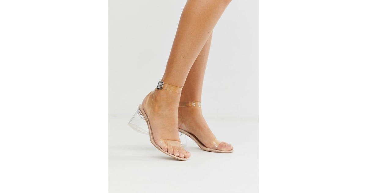 public desire tribute square toe clear heeled sandals in beige
