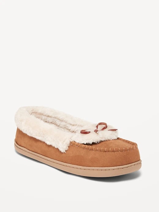 Faux-Suede Sherpa-Lined Moccasin Slippers