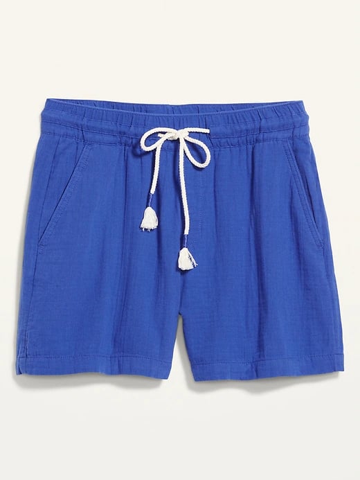High-Waisted Textured Cotton Pull-On Shorts