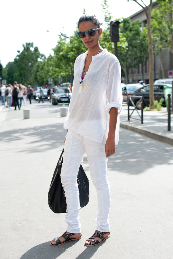 White-on-white feels effortlessly summery — and we love the chic black accents.