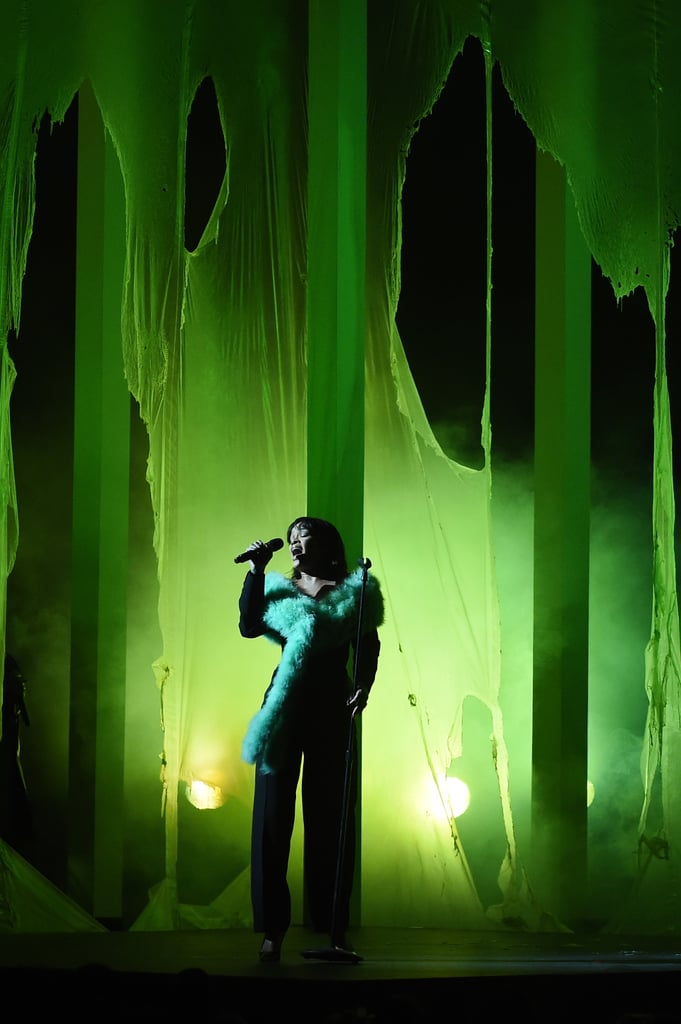 Rihanna Green Fur Scarf at Billboard Music Awards 2016