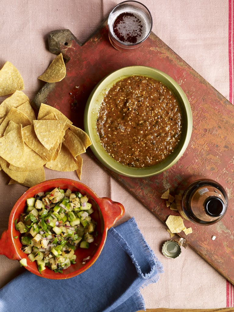 Grilled Tomatillo-Chipotle Salsa and Grilled Pineapple Salsa with Cucumber
