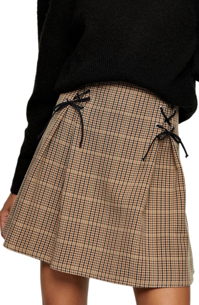 Topshop Lace-Up Check Miniskirt