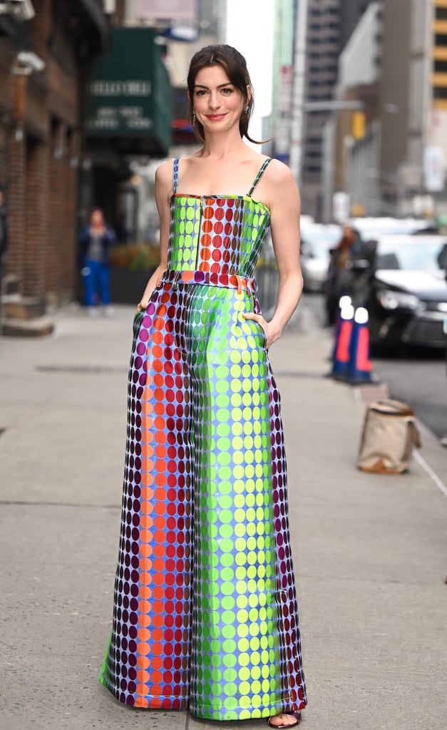 Anne Hathaway Wears Colorful Christopher John Rogers Outfit