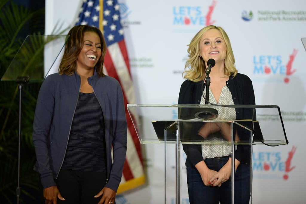 Michelle Obama and Amy Poehler at Let's Move Event 2014