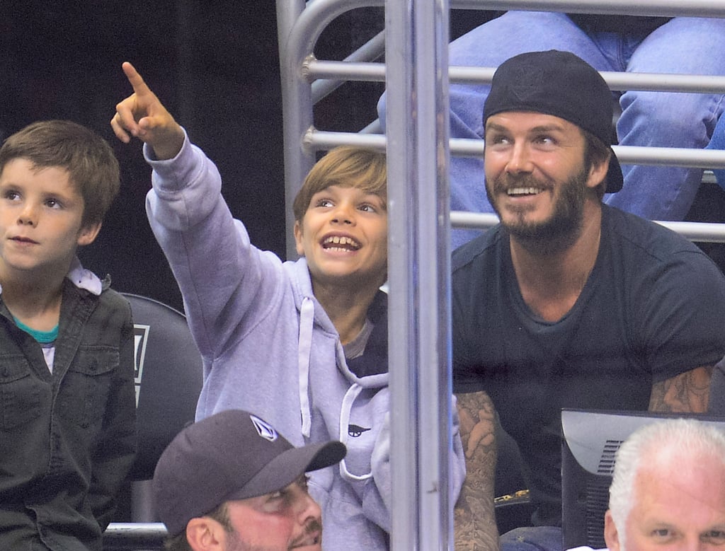 David Beckham and His Sons at LA Kings Hockey Game