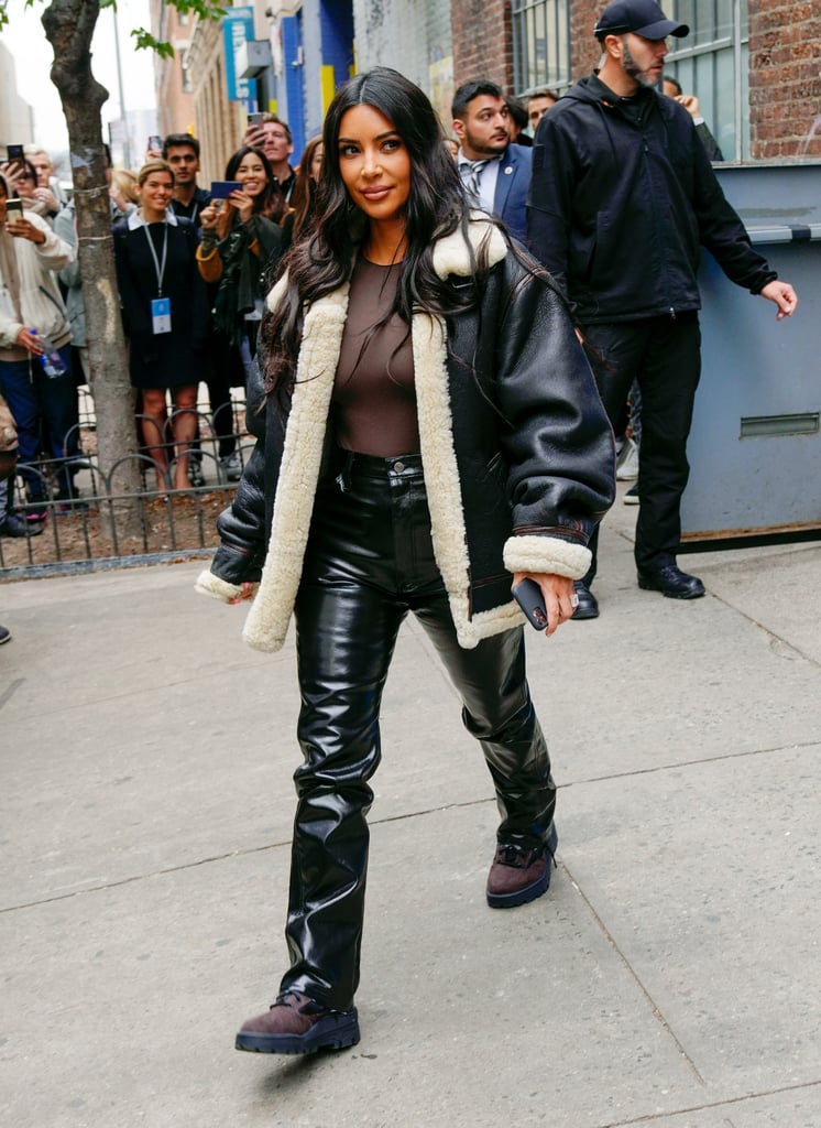 Kim Kardashian's Patent Leather Pants in NYC Kim Kardashian's Leather