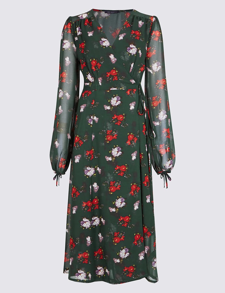 Marks & Spencer Floral Print Bubble Sleeve Wrap Midi Dress