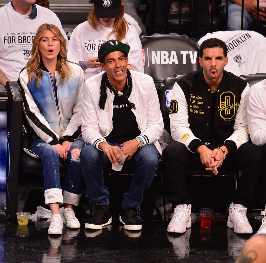 Drake and Ellen Pompeo at a Brooklyn Nets Game