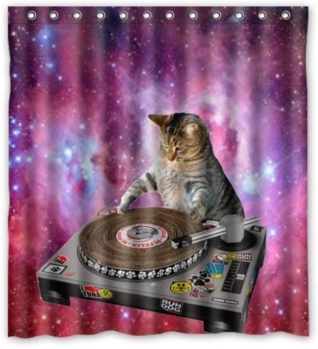 Cool Galaxy DJ Cat Shower Curtain