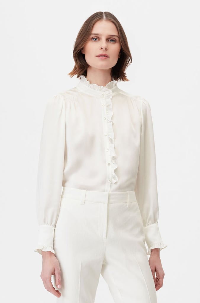 Tailored Silk Charmeuse Ruffle Top