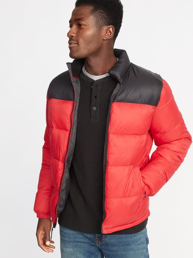 Quilted Frost-Free Color-Block Nylon Jacket For Men 
