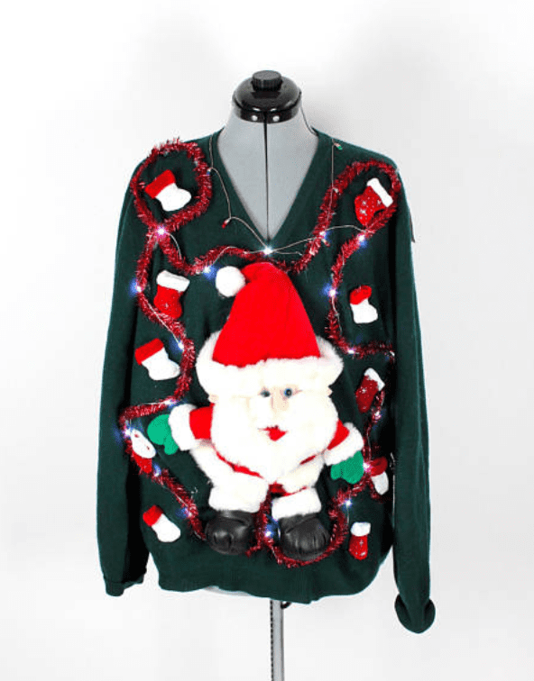 Vintage Retro Light-Up Santa Christmas Lights Sweater