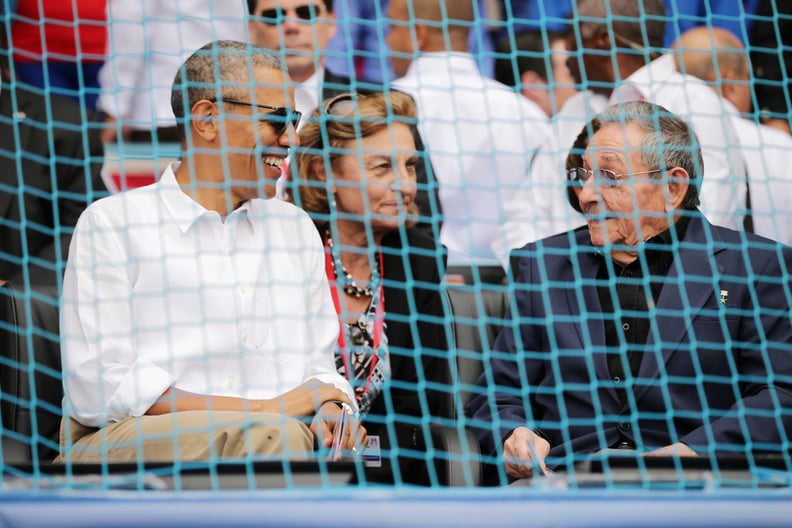 President Obama and His Family at the Tampa Bay v Cuban National Team Baseball Game