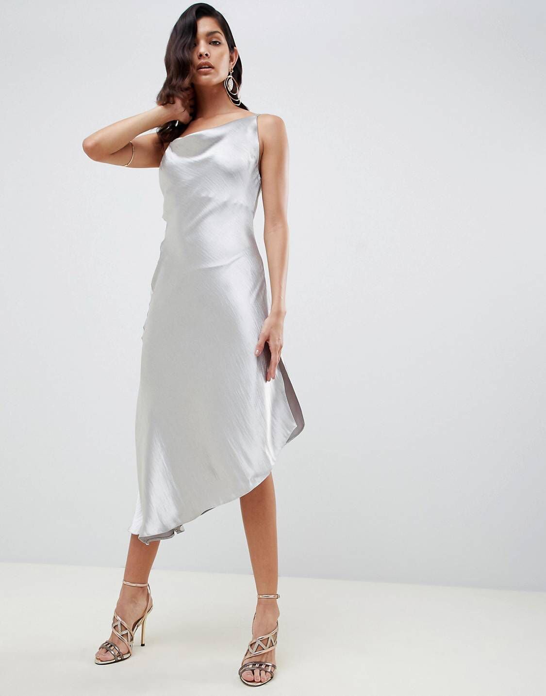 Silver slip dress midi clearance