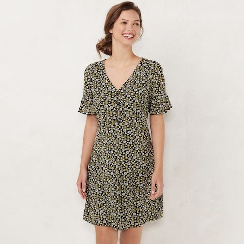 LC Lauren Conrad Button Front Fit Flare Dress 27 Comfortable