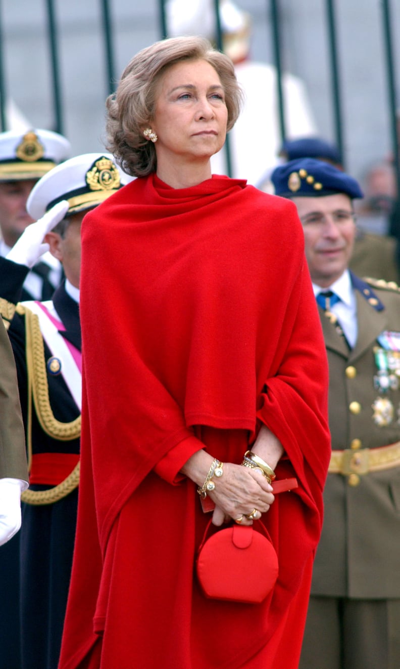 Queen Sofía in an All-Red Look, 2003